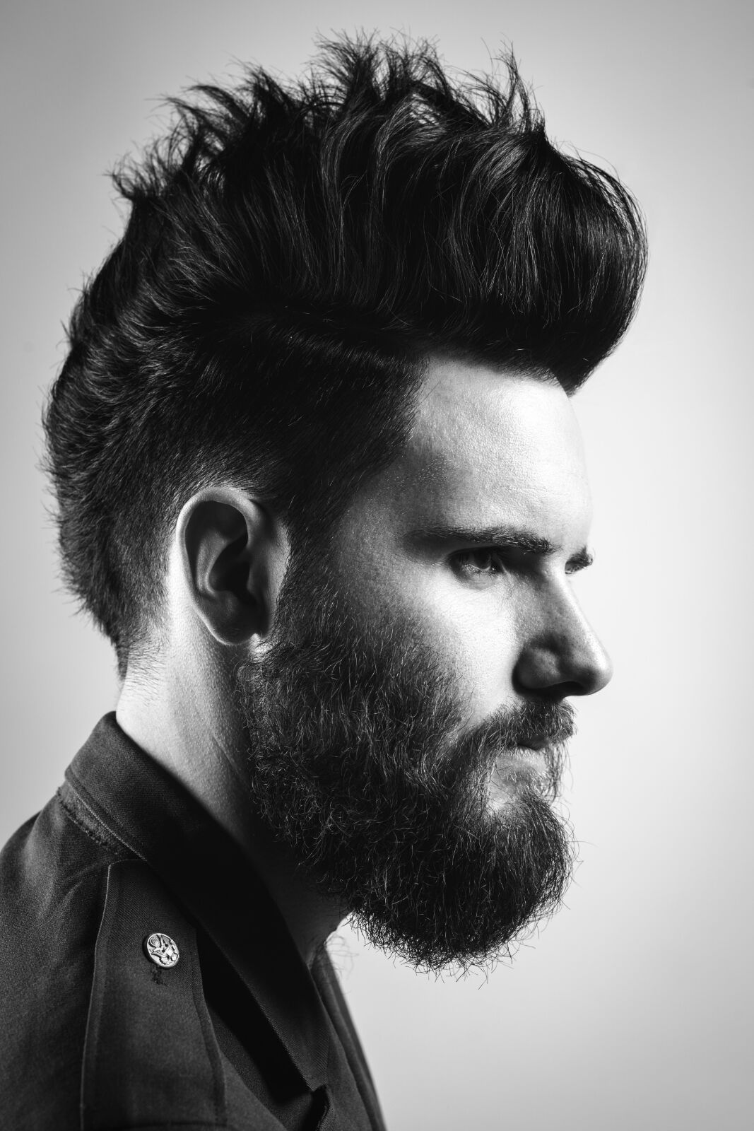 Editorial profile, quiff and shaped beard